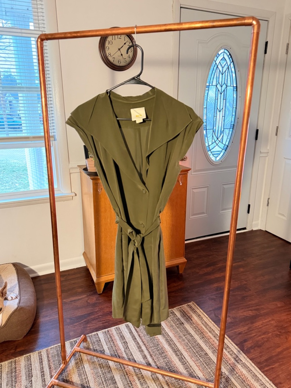 Anthropology [L] Tie-Waist Midi Dress in Olive Green
